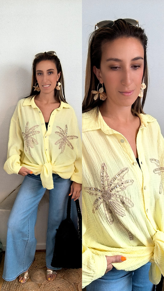🌴 Chemise Palma – Broderies perlées & coton ultra doux (Plusieurs coloris disponibles)