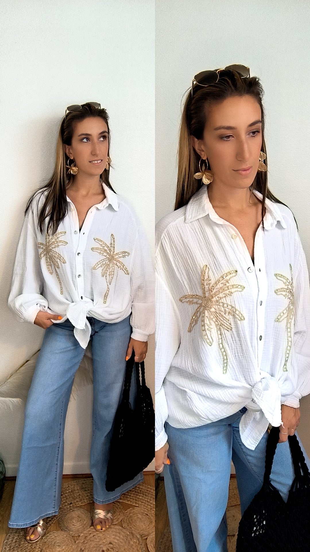 🌴 Chemise Palma – Broderies perlées & coton ultra doux (Plusieurs coloris disponibles)