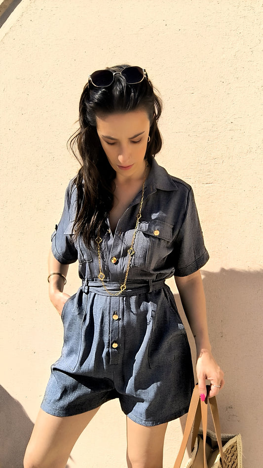 Combishort en denim léger